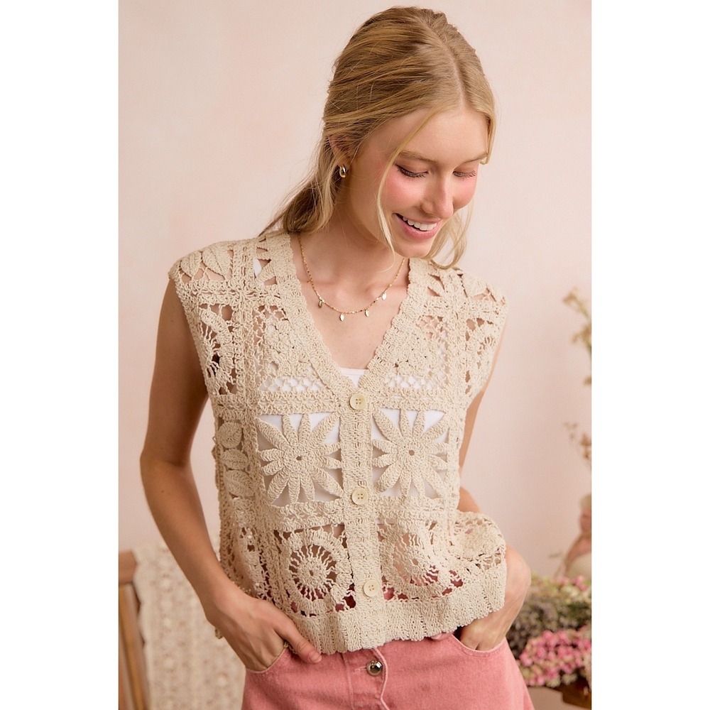 SO ME Summer Crochet Patterned Sleeveless Vest Top - M/L - Picture 13 of 16